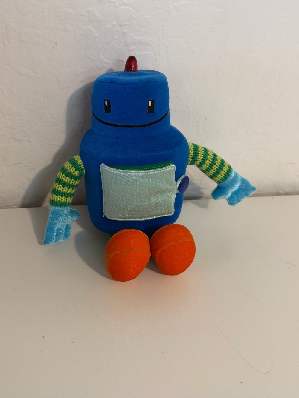 Yottoy Blue Plush Robot Kids Toy with Green & Orange, Handmade